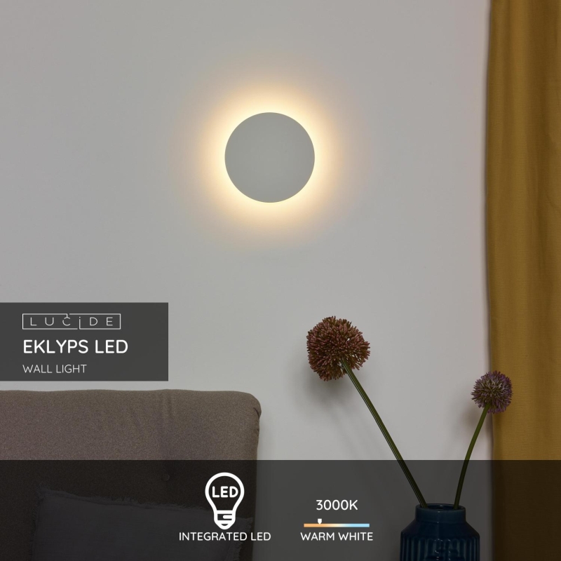 Lucide EKLYPS LED - Nástenné svietidlo - Ø 15 cm - LED - 1x6W 3000K - Biele